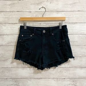 American Eagle High-Rise Distressed Shorts (Black)